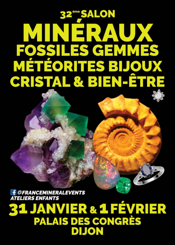 32.ª Feria de Minerales de Dijon: Cristales, fósiles, gemas, meteoritos, joyas y bienestar