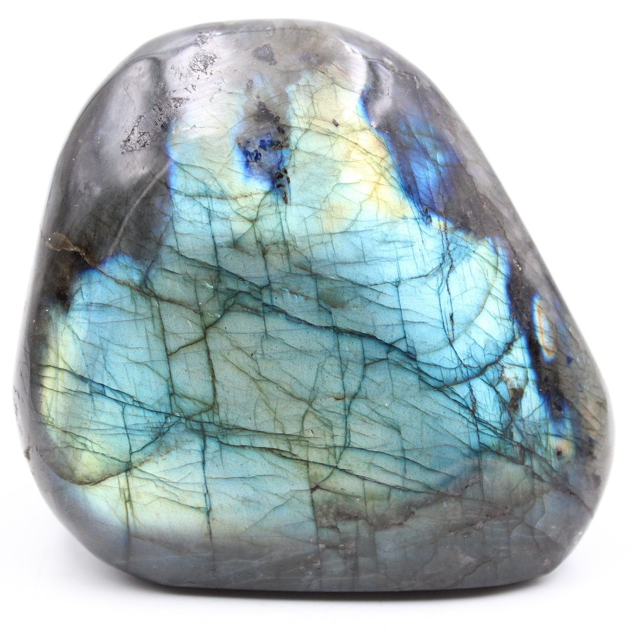 Labradorita con reflejos azul verdosos, piedra decorativa