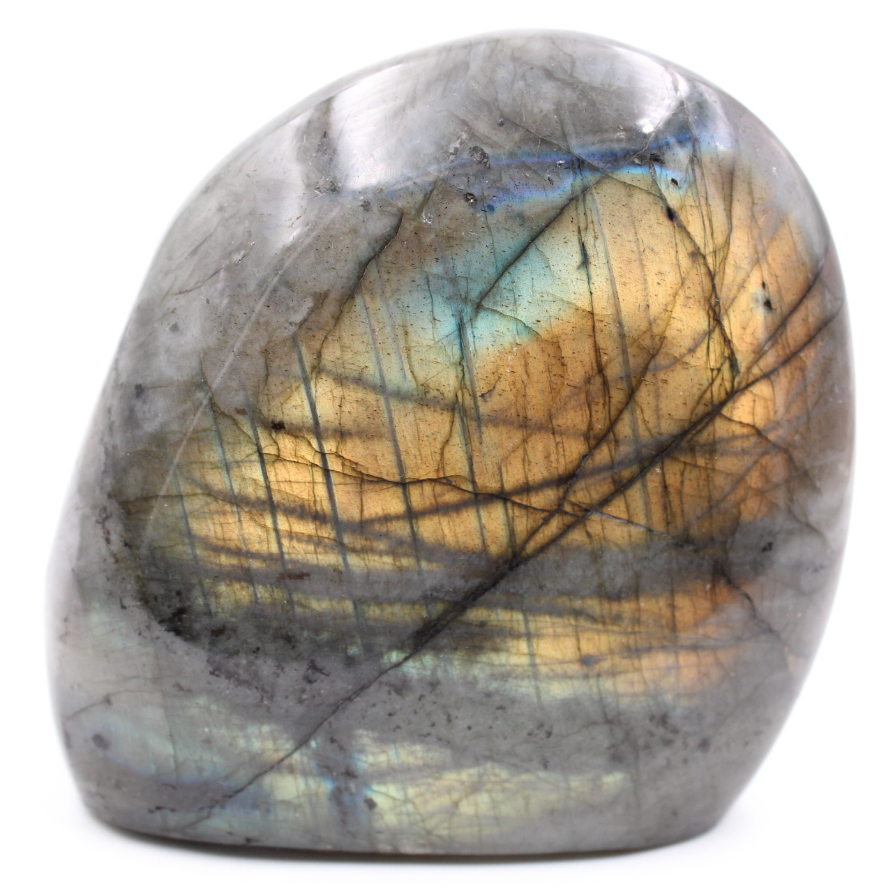 Piedra labradorita con reflejos amarillos
