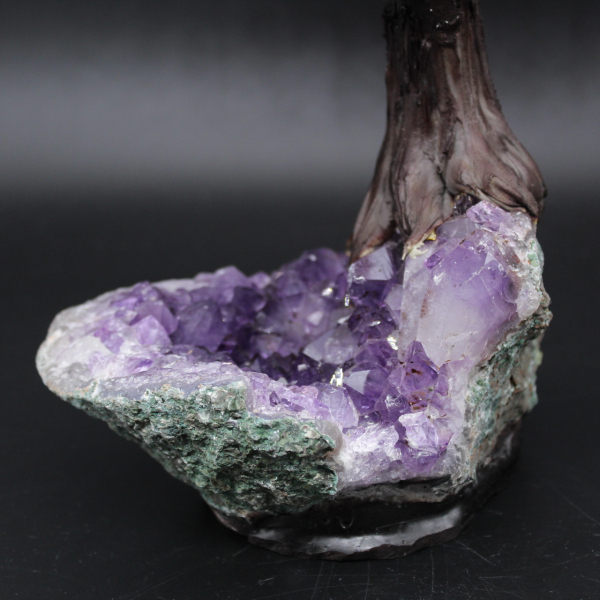 Árbol mineral con base de amatista y hojas de cuarzo rosa