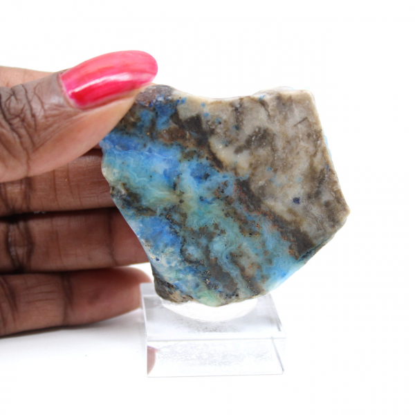 Rebanada pulida de azurita malaquita mineral bruto de calidad