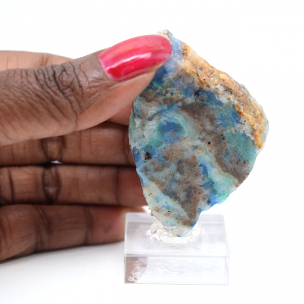 Rebanada pulida de azurita malaquita mineral bruto de calidad