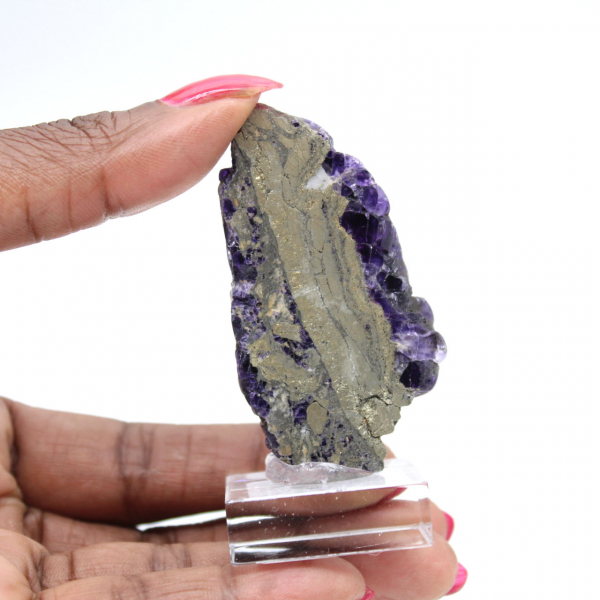 Rebanada de piedra de fluorita pirita pulida