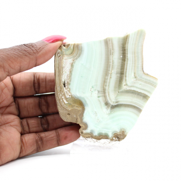 Rebanada de aragonita verde para colección de minerales