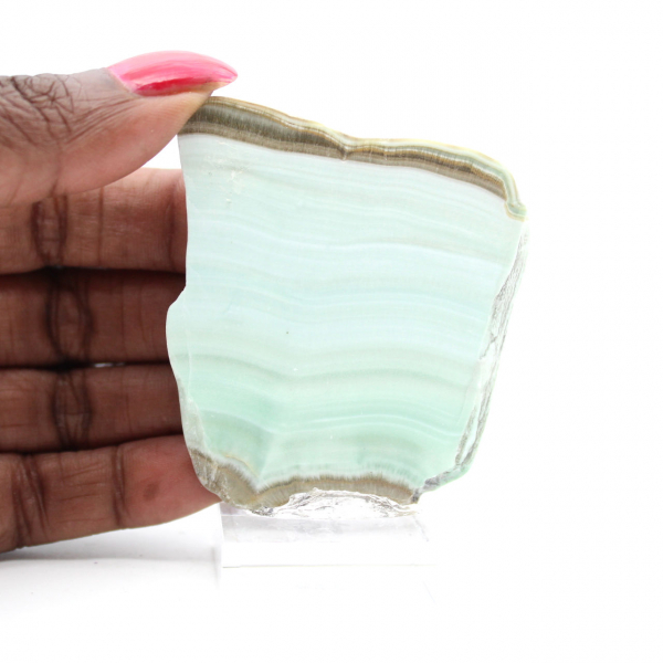 Rebanada de aragonita verde para colección de minerales