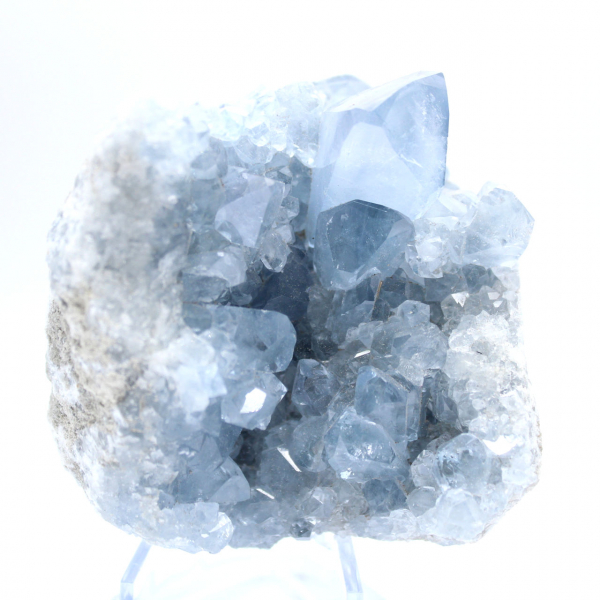 Ejemplar de celestita azul con cristales brillantes.