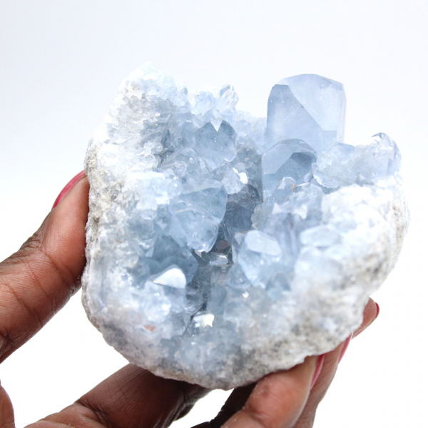 Ejemplar de celestita azul con cristales brillantes.