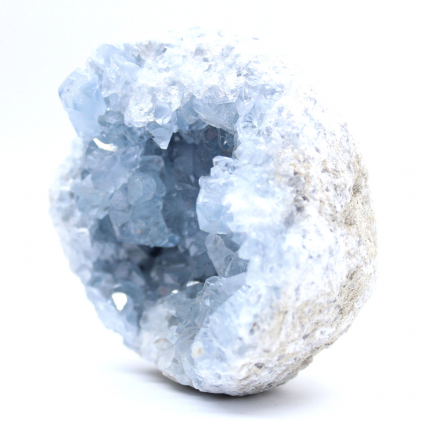 Geoda decorativa de celestita azul de Madagascar