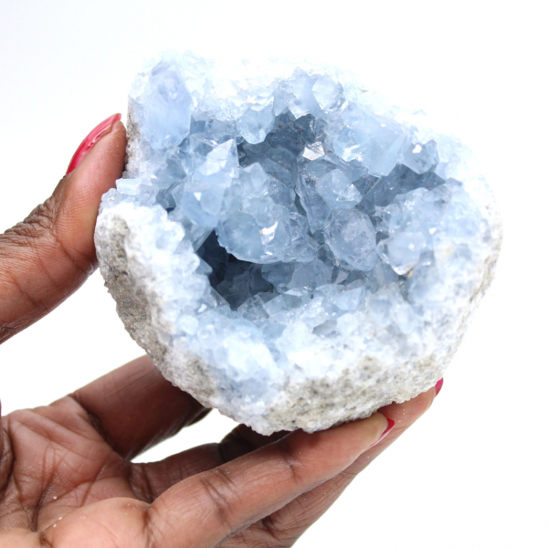 Geoda decorativa de celestita azul de Madagascar