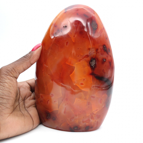 Cornalina XXL pulida de Madagascar - Piedra decorativa auténtica de color rojo anaranjado (adorno)
