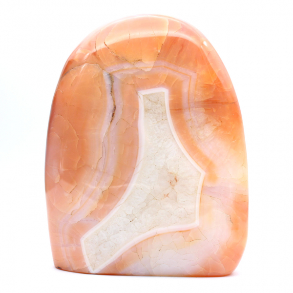 Gran cornalina pulida de Madagascar: mineral rojo anaranjado para colección y decoración.