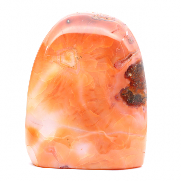 Gran cornalina pulida de Madagascar: mineral rojo anaranjado para colección y decoración.