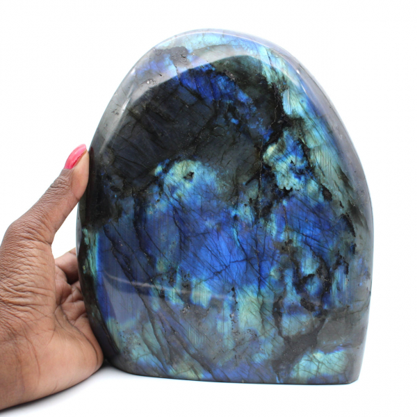 Labradorita pulida, piedra natural coleccionable, gran formato, Madagascar