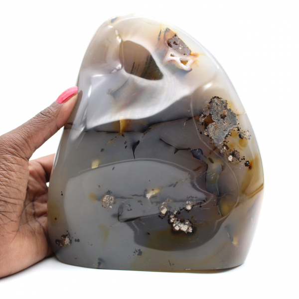 Cornalina pulida, gran adorno mineral de color rojo anaranjado, Madagascar