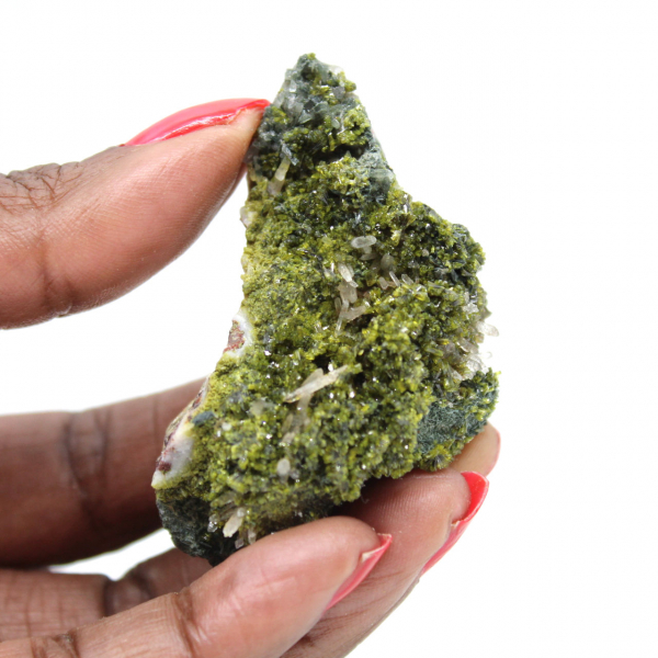 Epidota verde de Marruecos sobre matriz fina