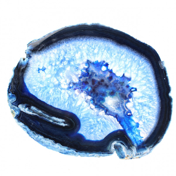 Rebanada pulida de ágata azul para vitrina mineralógica