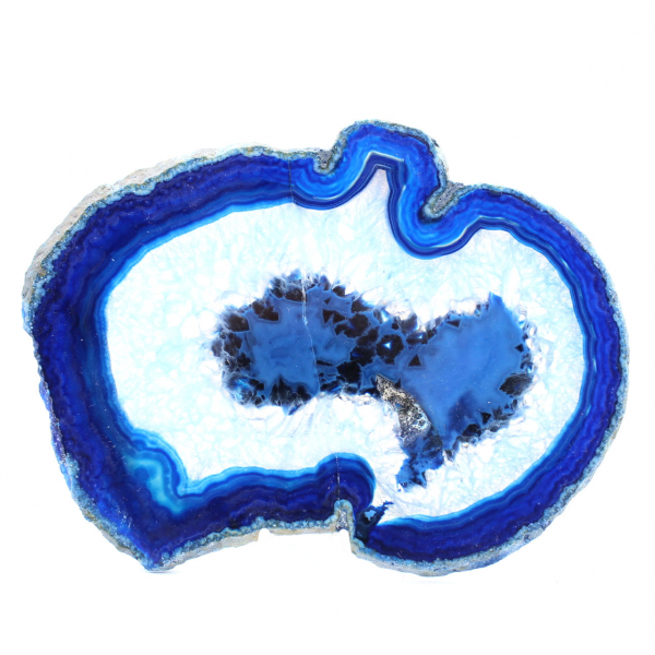 Rodajas de ágata azul pulidas para decoración científica.