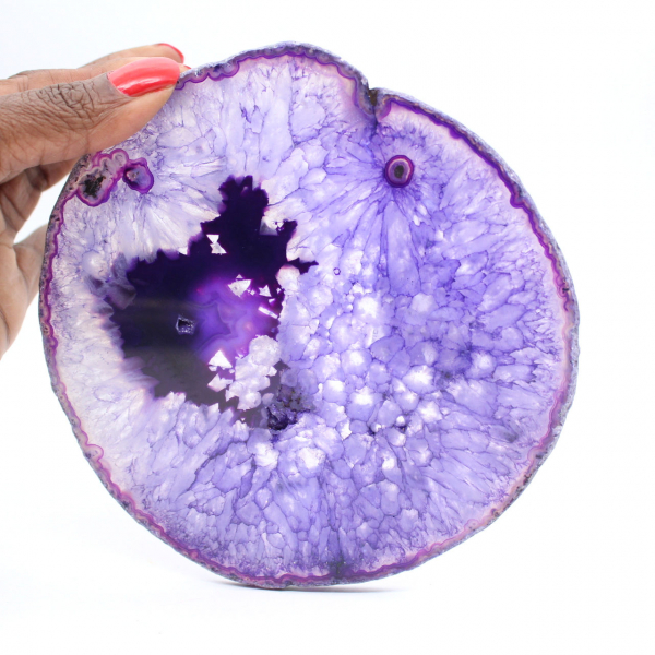 Rebanada de ágata brasileña maciza, tonos púrpura.