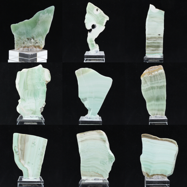 Rebanada de piedra de aragonita verde natural