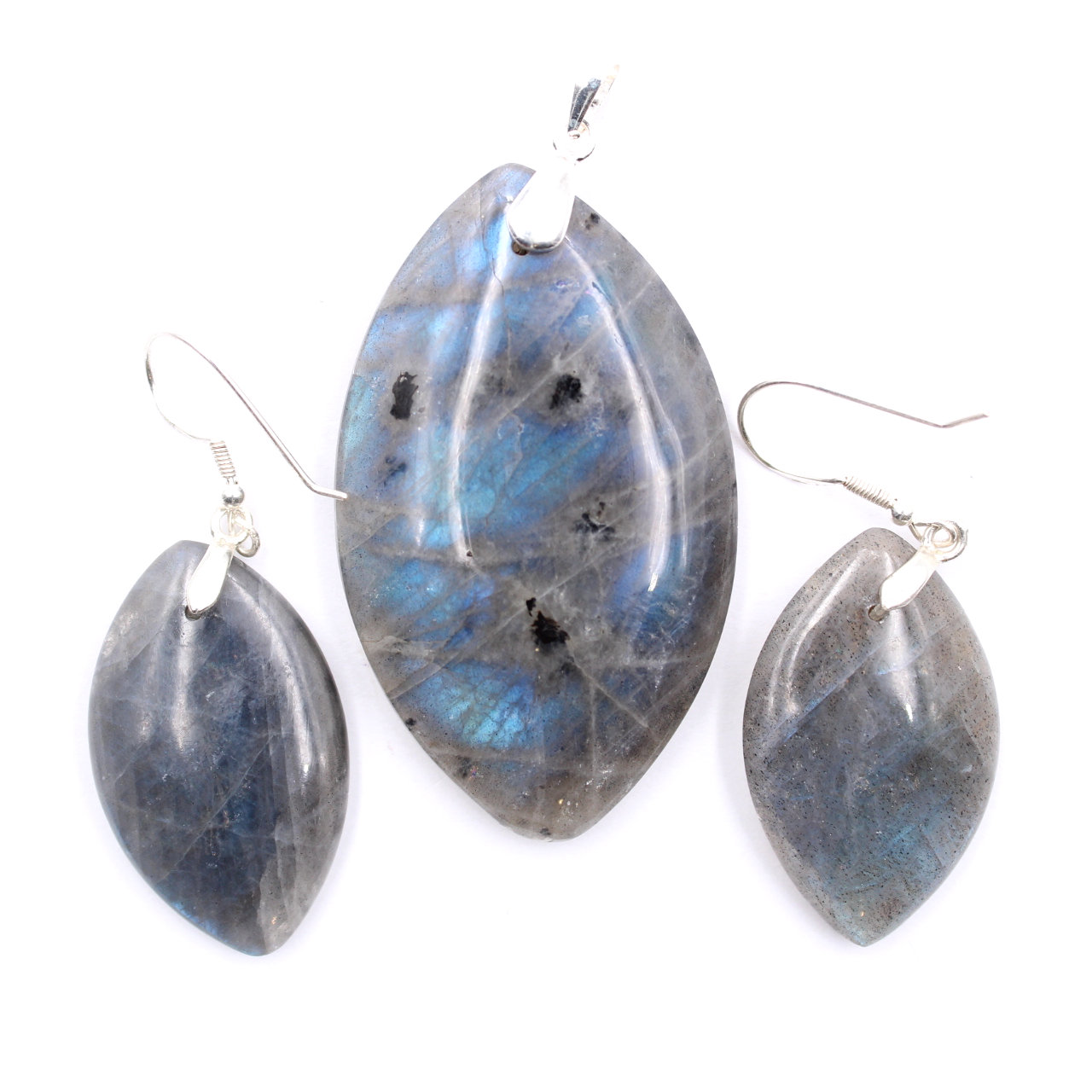 Colgante y pendientes en labradorita y plata 925.