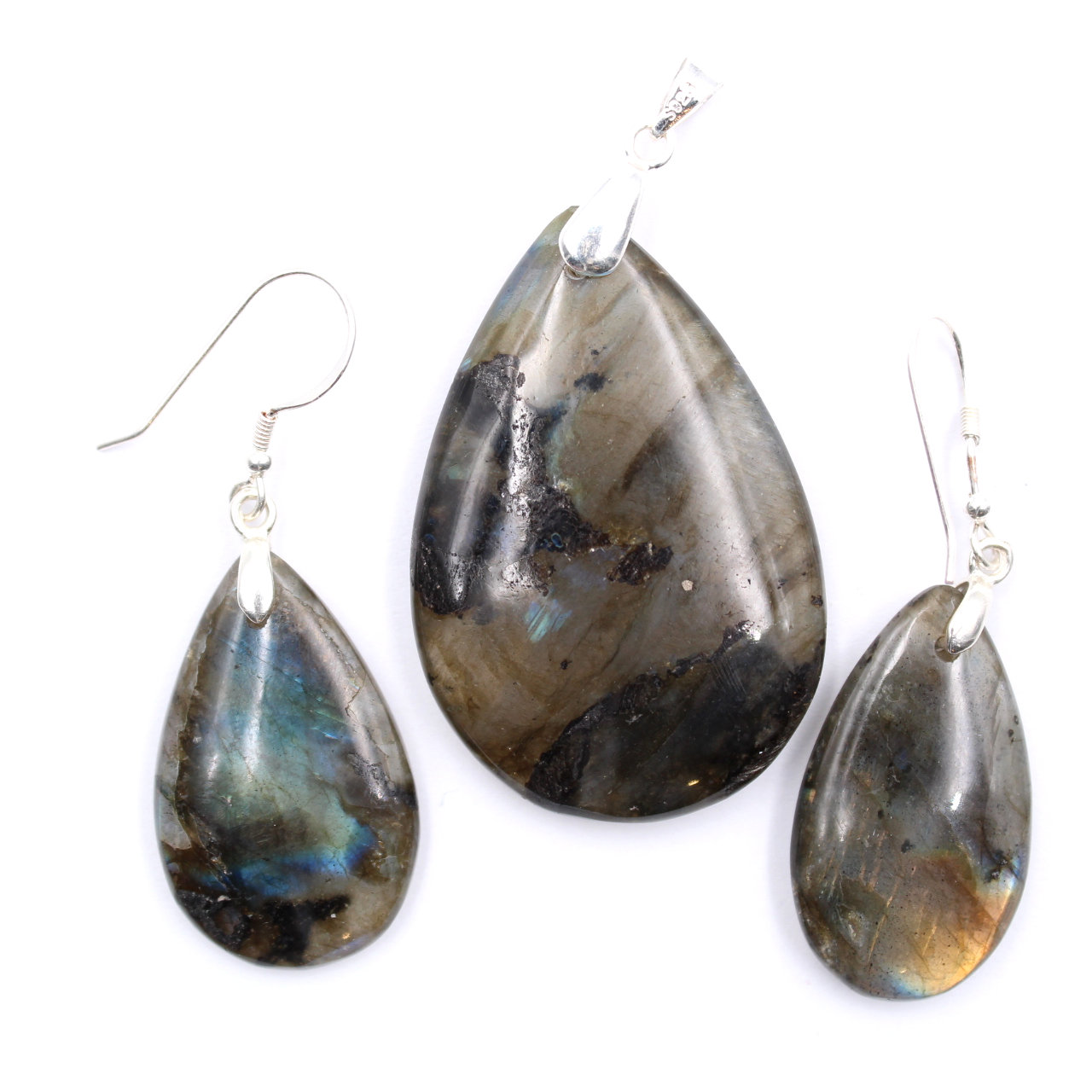 Colgante y pendientes en labradorita y plata 925.