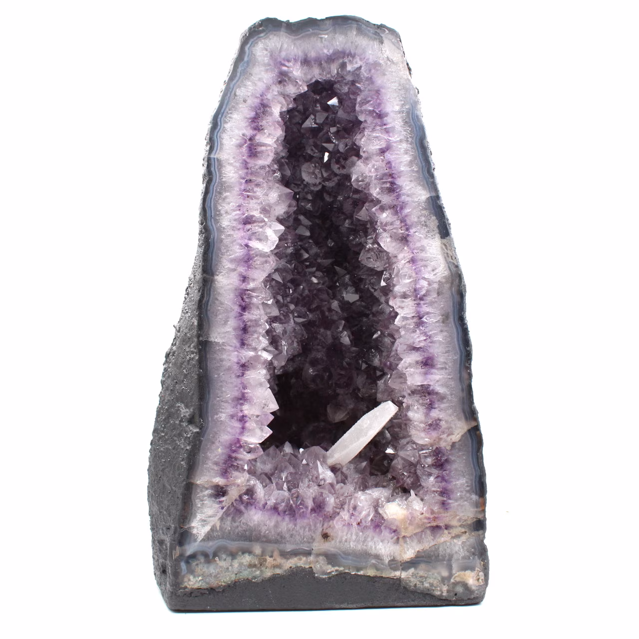 Geoda de amatista con cristal de calcita