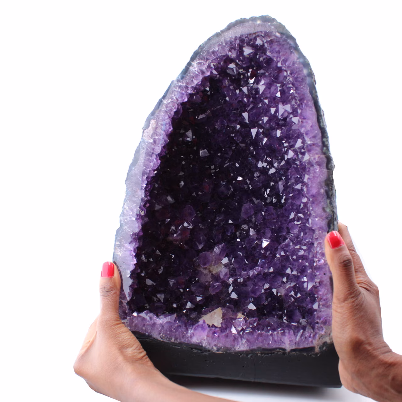 Geoda de amatista con cristal de calcita