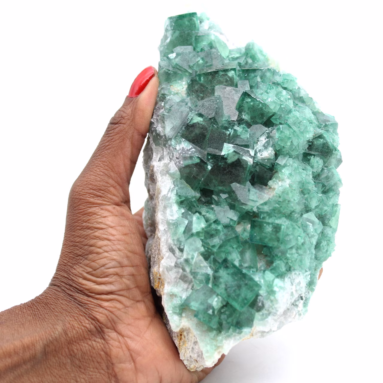 Fluorita verde cruda en cristales en matriz
