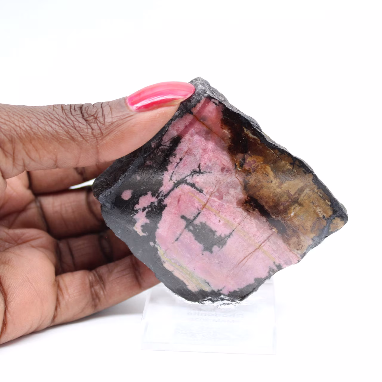 Rebanada de rodonita natural para colección de minerales