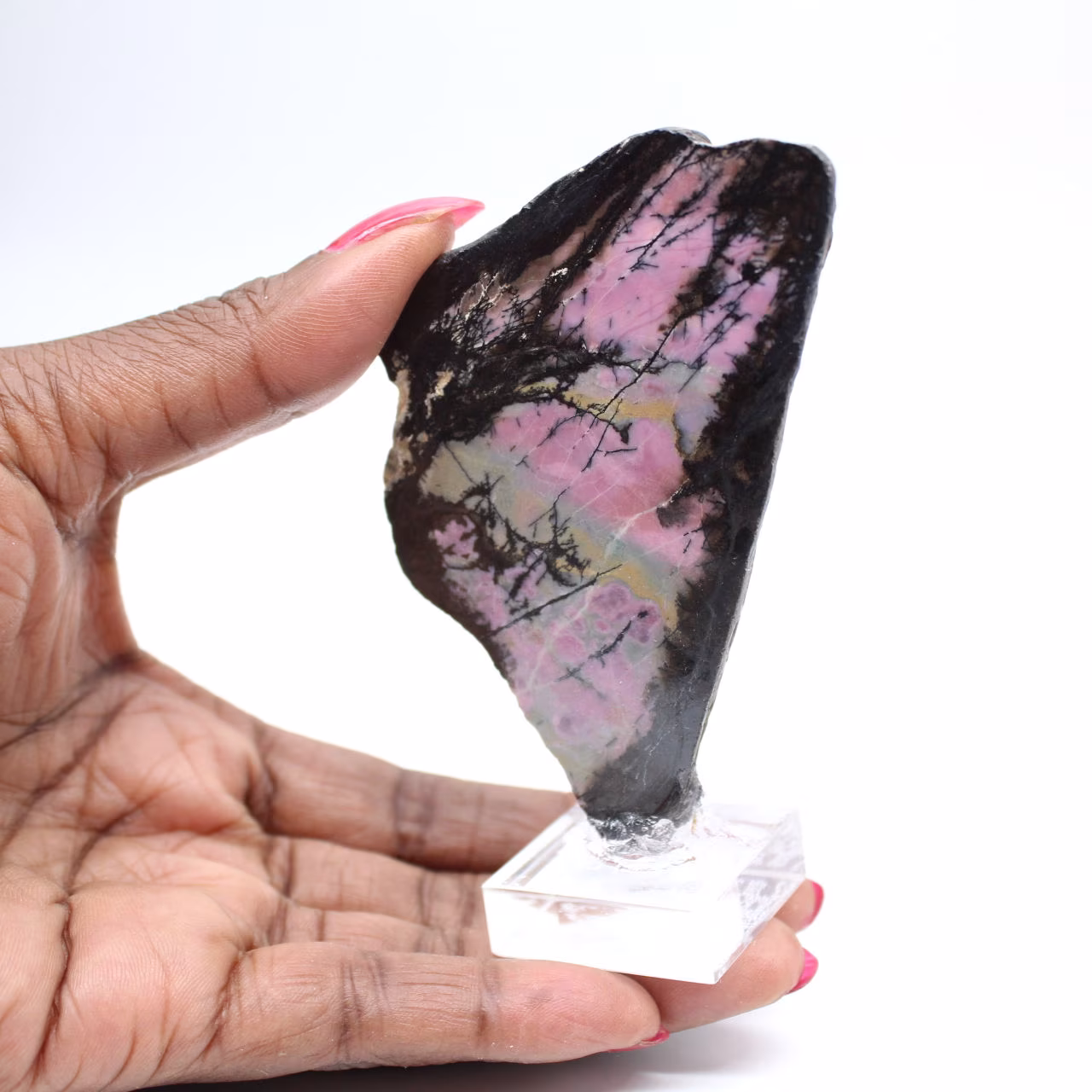 Rebanada de rodonita natural para colección de minerales