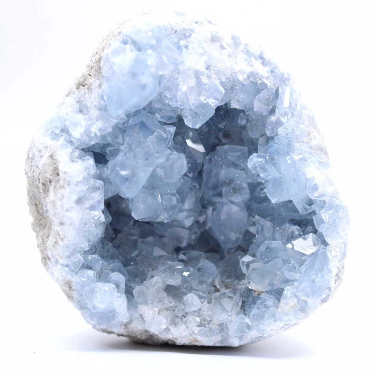 Geoda decorativa de celestita azul de Madagascar
