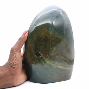 Ejemplar de jaspe verde pulido, piedra decorativa grande, Madagascar