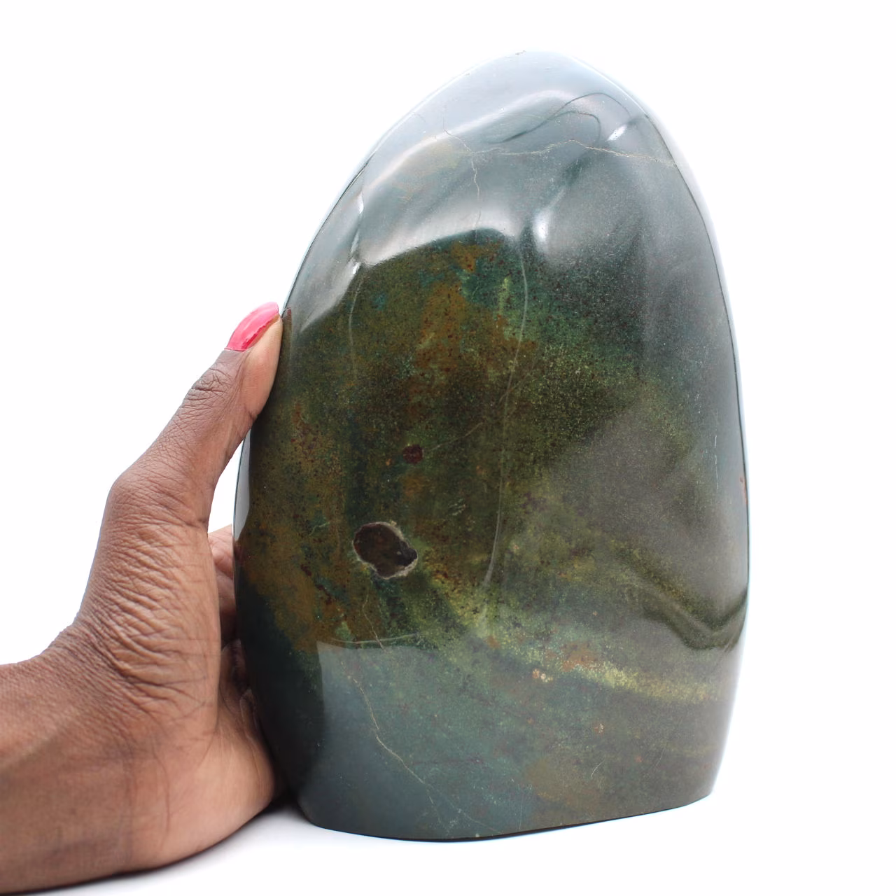 Ejemplar de jaspe verde pulido, piedra decorativa grande, Madagascar