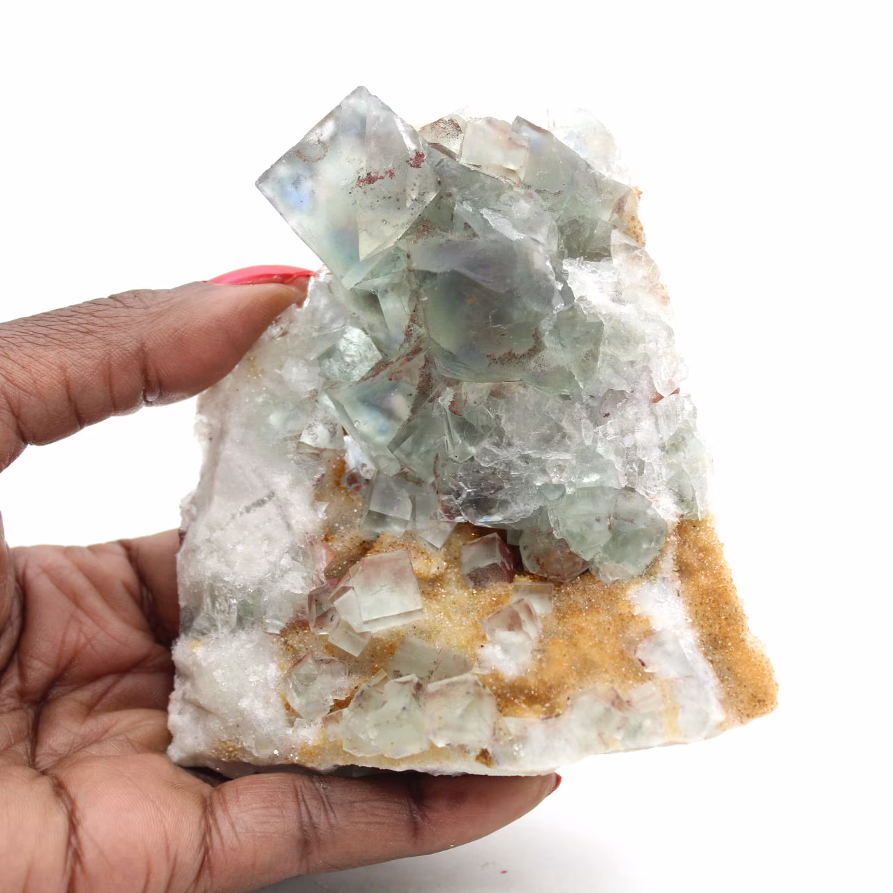 Ejemplar geológico de fluorita: piedra marroquí con cristales