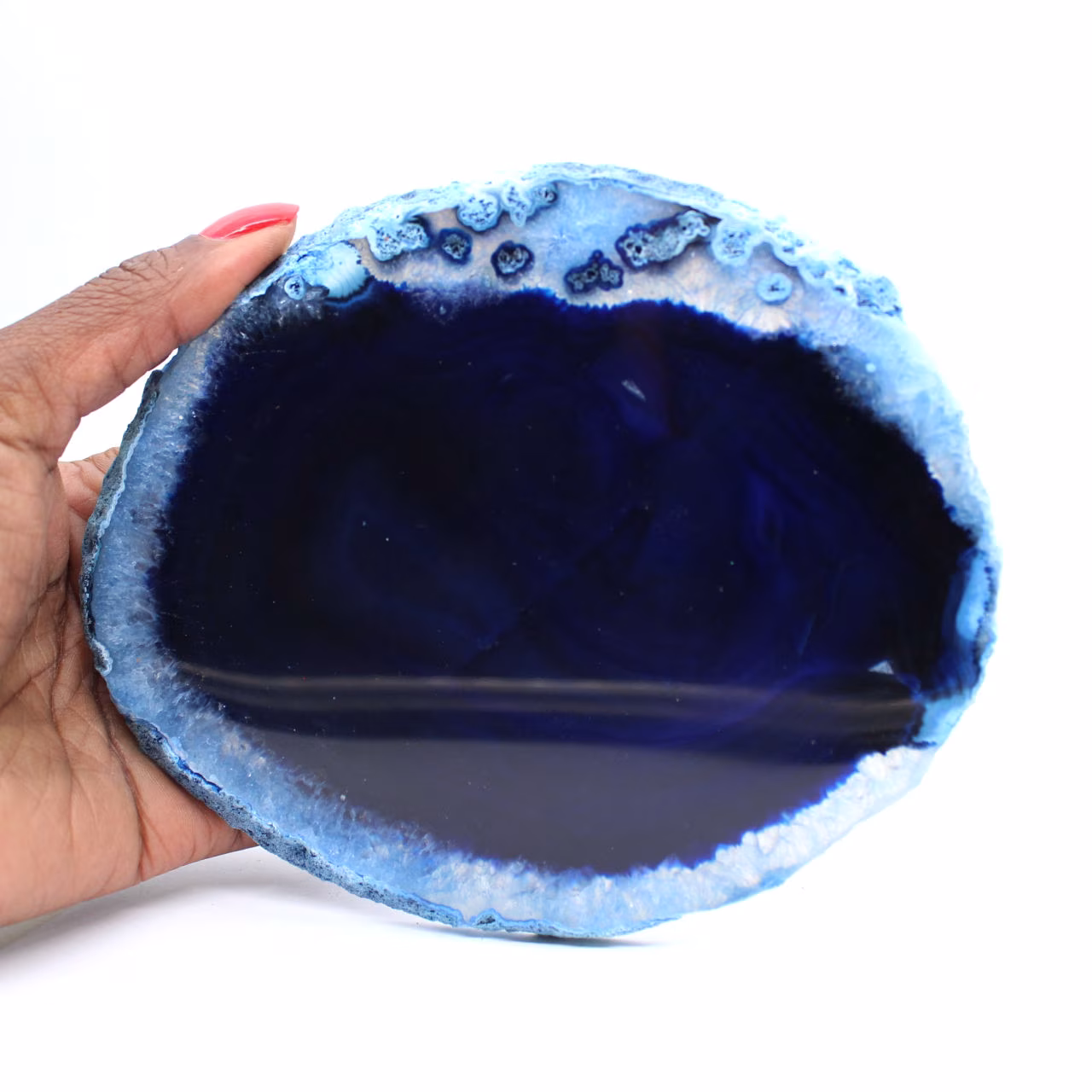Láminas de ágata azul brasileña para decoración mineral.
