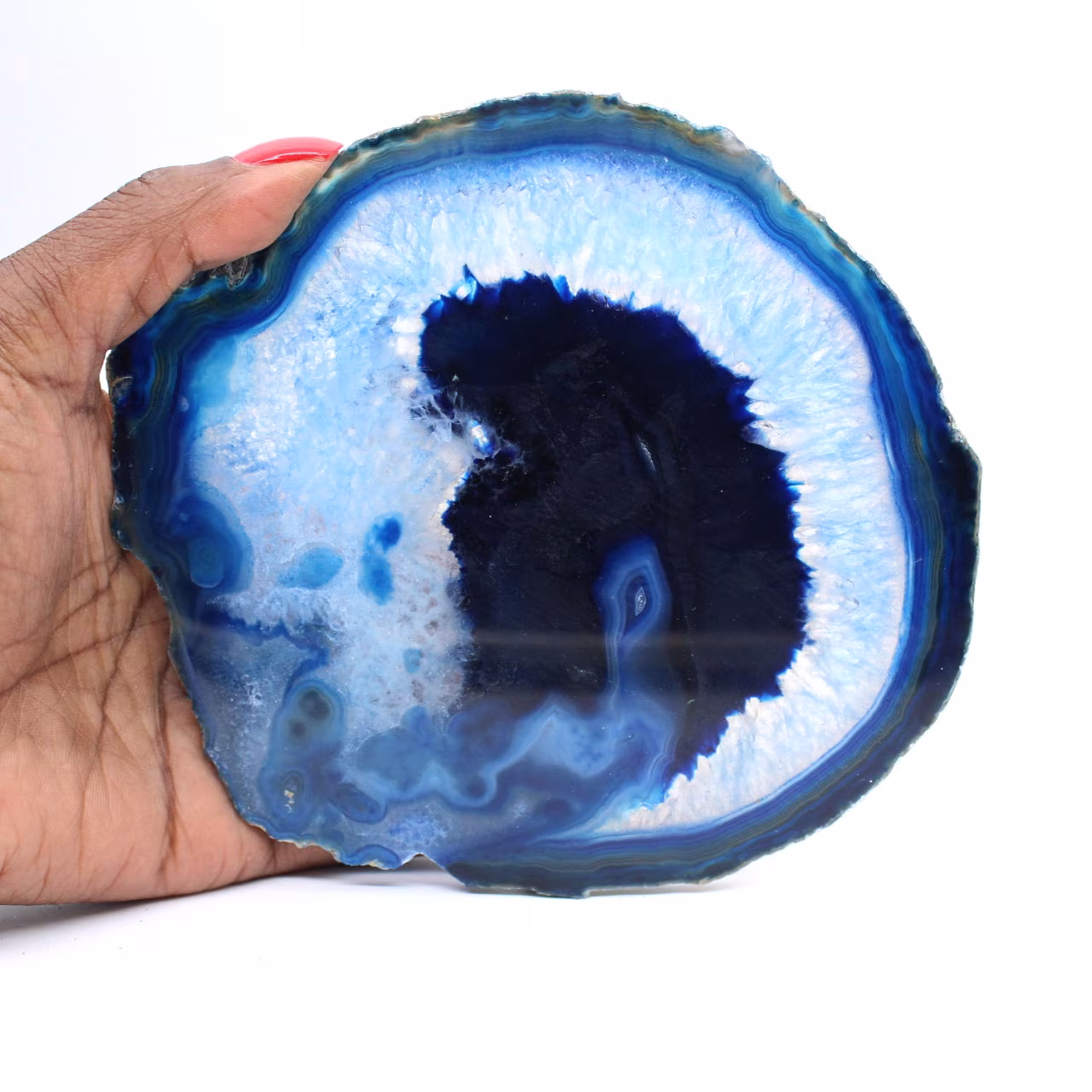 Rodajas de ágata azul pulidas para decoración y estudio.
