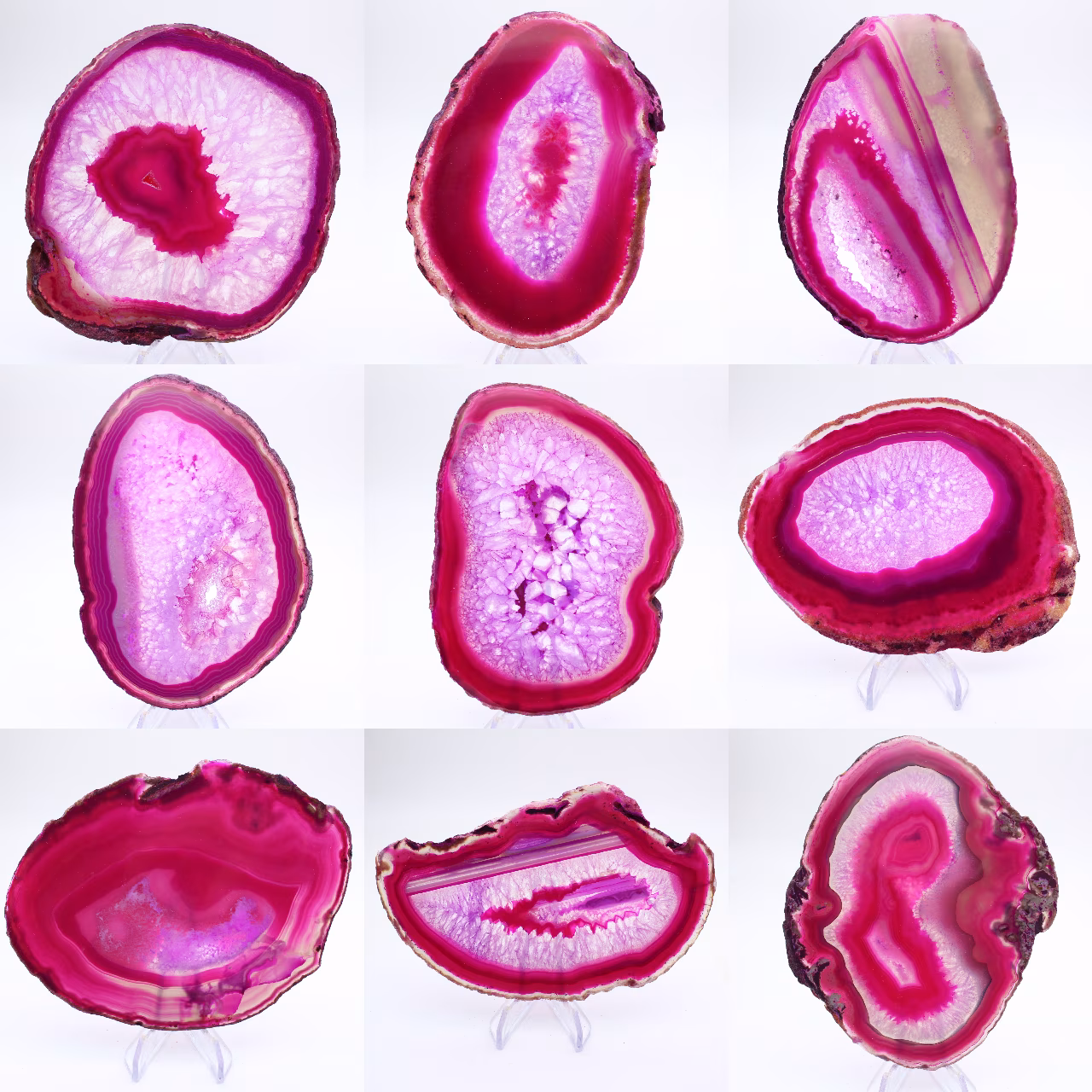 Rebanada pulida de ágata teñida de color rosa