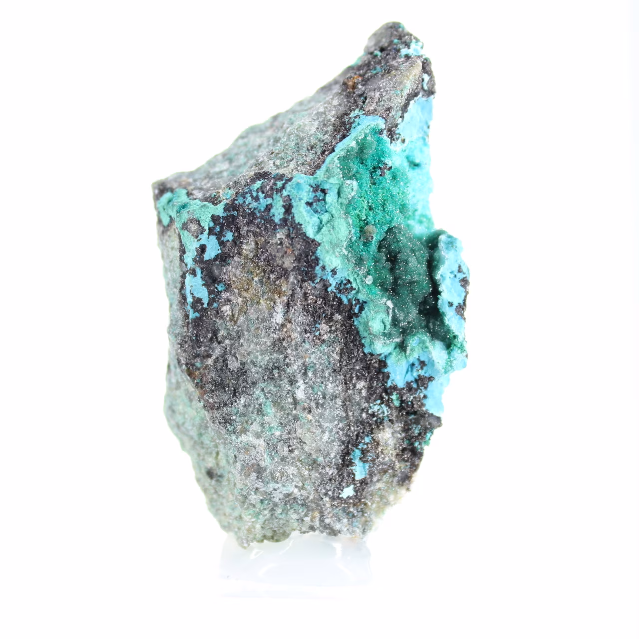 Muestra de mineral brochantita en bruto de Chile sobre base.