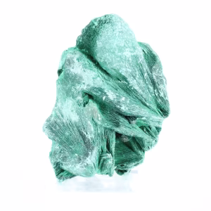 Malaquita sedosa del Congo-Kinshasa, mineral de colección sobre peana