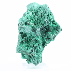 Malaquita del Congo de estructura fibrosa, ejemplar mineral sobre peana