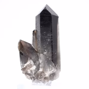 Cristal de cuarzo morión de Brasil sobre peana de acrílico, de colección