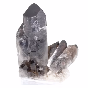 Cuarzo morión de Brasil, cristal natural presentado sobre base de acrílico