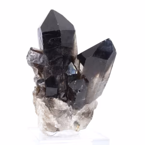 Cuarzo morión negro de Brasil, cristal único con peana de acrílico
