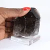 Cuarzo morión de Brasil, cristal negro natural montado sobre base - 1