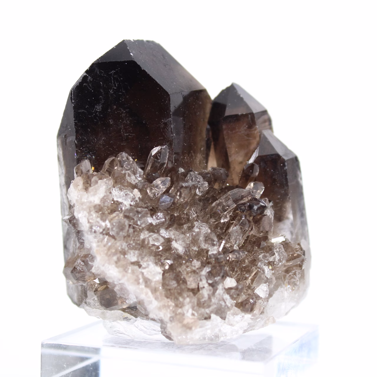 Cuarzo morión de Brasil, cristal negro natural montado sobre base