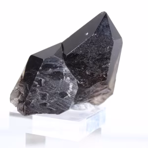 Pequeño cristal de cuarzo morión natural de Brasil sobre base de acrílico