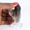 Mini cristal de cuarzo morión de Brasil, piedra negra sobre peana - 1